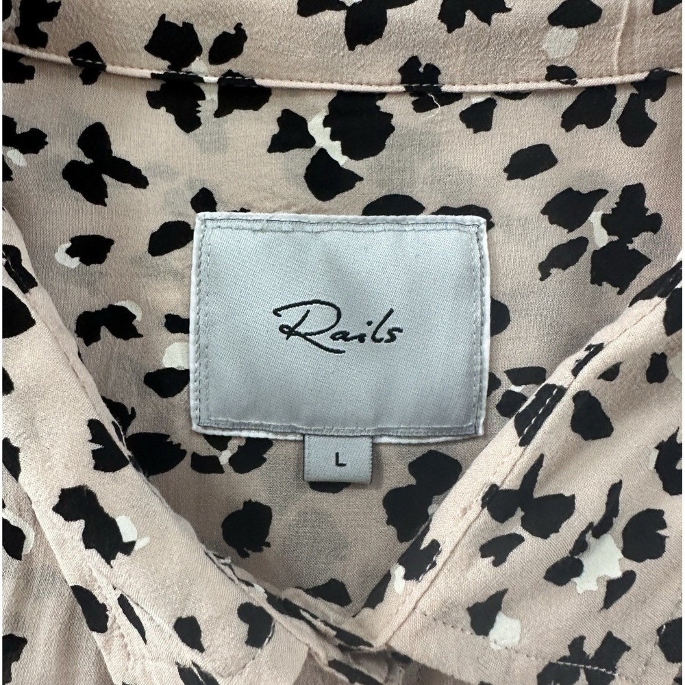 RAILS Anna Rose Floral Cheetah Blouse L Large Pink Black Rayon Button Up Shirt - Picture 13 of 16